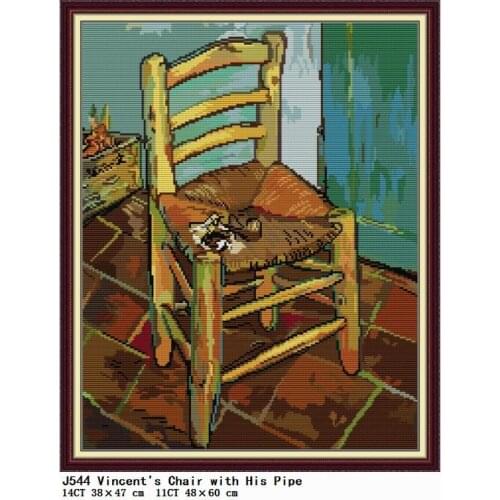 Counted Cross Stitch Kit Vincents Chair with His Pipe Stamped Thread 11CT 14CT PrintFabric Decor Embroidery Needlework Patterns