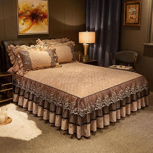 Warm Soft Thicken Bedding bed skirt Cotton Princess Lace Printing Bedspread Mattress Cover Wedding Fitted Bed sheet Home Textile