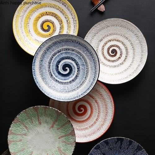 Japanese Retro Hand Painted Ceramic Plate Round Western Dishes Steak Plate Sushi Dish Fruit Salad Bowl Decorative Tableware
