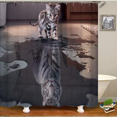 Cat and Tiger Funny Animal Shower Curtain,Waterproof Polyester Fabric,Bath Curtains Bathroom Decorations