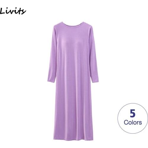 Women Dresses With Chest Pad Modal Maxi Long Dress Long Sleeve Sexy Casual Korean SA0173