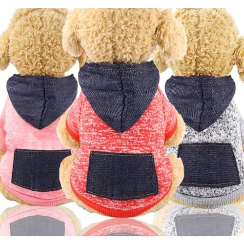 XS-2XL Pet Dog Hoodie Coat Soft Fleece Warm Puppy Clothes Dog Sweatshirt Winter Dog Clothes For Small Dogs Denim Pocket Dec 10E