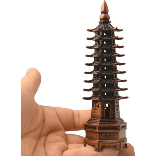 Feng Shui Zinc Alloy 3D Model Chinese Wenchang Pagoda Tower Crafts Statue Souvenir Home Decoration Metal Handicraft