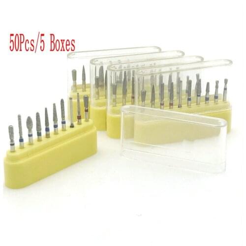 50pcs/5 Boxes Dental Diamond Burs Dental Professional burs Kit For Crown Bridge Preparation Posterior/Molar Teeth FG 1.6mm