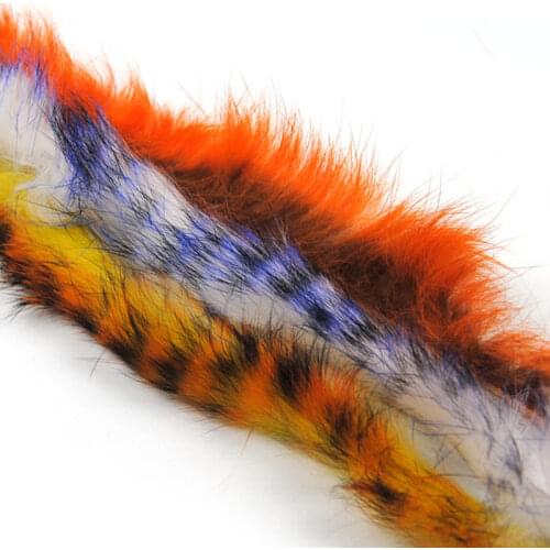 6PCS Fly Tying Material Orange Blue Tiger Barred Vertical Cut Rabbit Zonker Strips Crayfish Streamer Wooly Bugger Tying Material