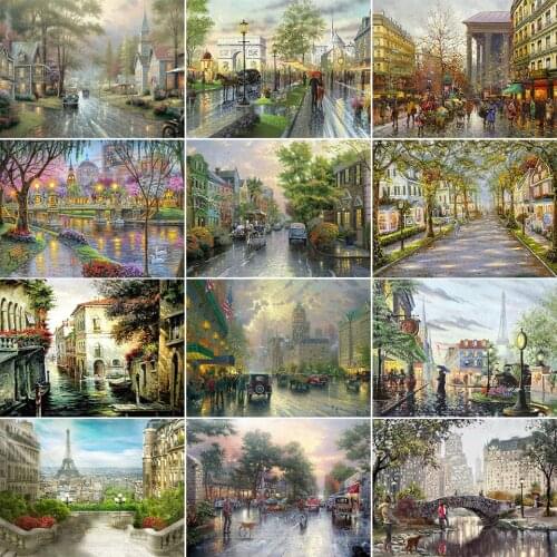 5D DIY Diamond Painting Landscape City Street Cross Stitch Kit Full Drill Embroidery Mosaic Art Picture of Rhinestones Decor