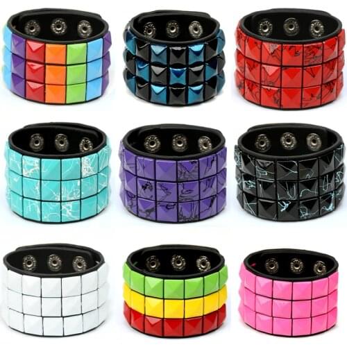 Fashion 9 Color Double Belt Leather Wrist Friendship Big Wide Bracelet For Male Female Buckle Vintage Punk Jewelry