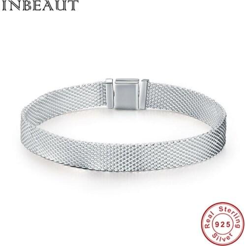INBEAUT Women New Trendy Bracelet 925 Sterling Silver Wide Link Chain Teen Girls Korean Fashion Jewelry