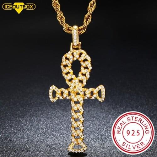 ICEOUTBOX 925 Sterling Silver Allah Corss Pendant Hip Hop Pico Micro Pave AAA+ Cubic Zirconia Egyptian Style Jewelry Steel Chain