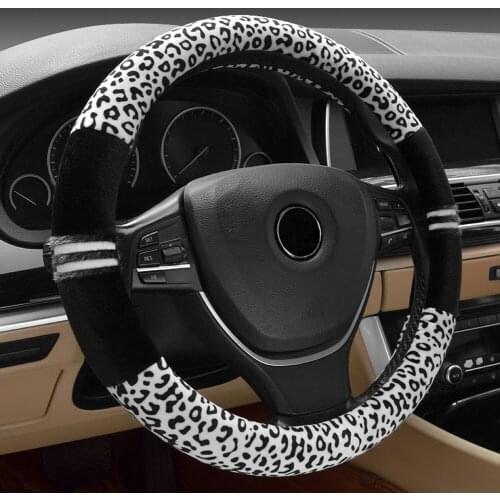 Leopard Pattern Car Steering Wheel Cover Anti-slip 4 Plush Car Styling Universal For 37-38CM Steering-Wheel Car Covers