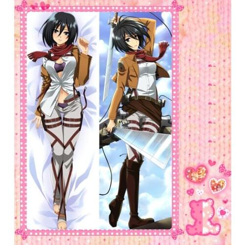 Anime Cartoon Attack On Titan Shingeki No Kyojin Double Bolster Hugging Pillow Case Cover Pillowcase Peach Skin 2 Way No.941