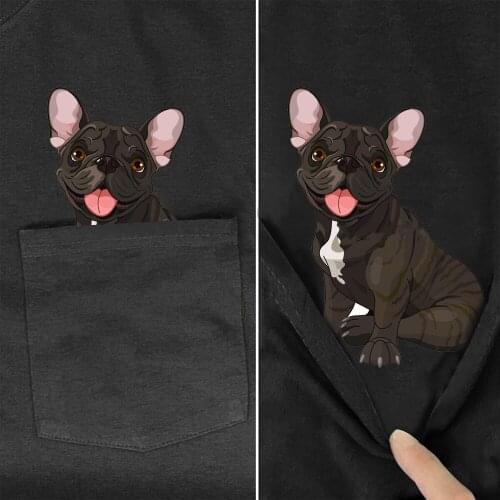 Cute Black Pitbull T-Shirt Fashion Brand Summer Pocket Pet Dog Printed T-shirt Men Women Shirts Hip Hop Tops Funny Cotton Tees