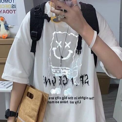 Summer Funny Reflective Tshirt Streetwear Male Japanese Couple Loose Gothic T Shirt High Street Oversize Half Sleeve T Shirt