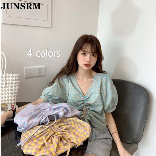 Блузки в клетку JUNSRM China At AliExpress