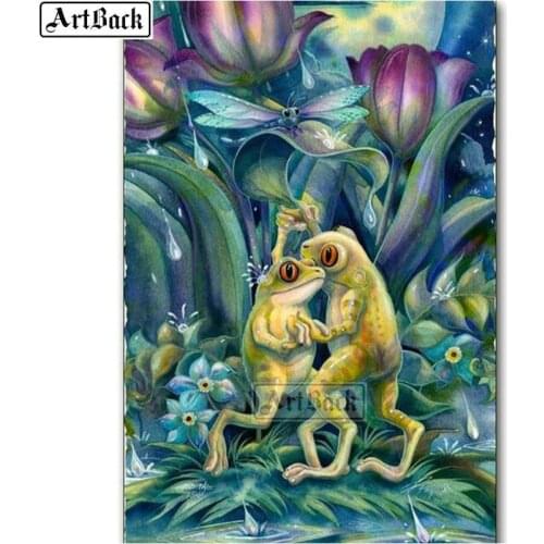 Full square / round 5d diamond painting frog flower watercolor animal diamond mosaic diy 3d diamond embroidery sticker