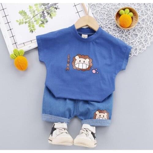 New Fashion Girl Clothing Suit Top + Pants 2Pcs Set Boys Casual Vitality T-Shirt + Denim Shorts Children Outfit Kids Summer Wear