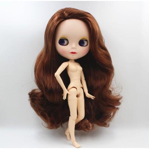 Blygirl,Blyth doll,Dark brown wavy hair, new doll, 19 joint , frosted matte face shell, 1/6 doll, naked doll, can change body