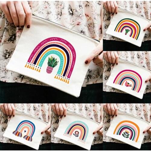 Rainbow Print Outdoor Summer Travel Cosmetic Bags Women Toiletry Organizer Female Storage Pouch Make Up Case Casual Purse Clutch