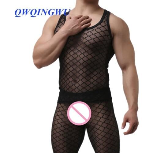 Mens Undershirts Soft Tops Sleeveless Mesh Fishnet Summer Vest Top Tees Fitness Tights Bodybuilding Sleepwear Nightwear Vest