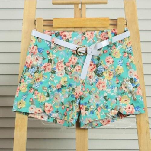 Fashion French Style Vintage Elegant Summer Shorts For Women Floral Print Sweet Beach Holiday Slim Young Girls Elastic Shorts