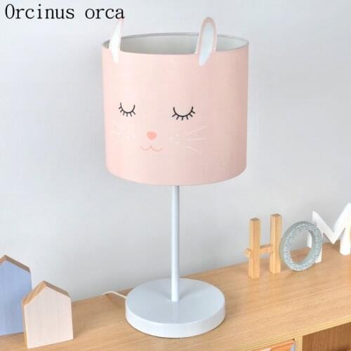 Cartoon creative rabbit pink table lamp childrens room boys and girls bedroom bedside lamp American modern LED animal desk lamp