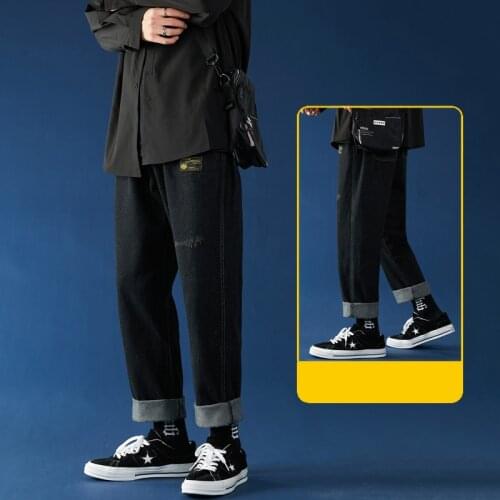 Men Black Korean Jeans 2021 New Mens Streetwear Fashion Casual Straight Simple High Quality Cozy All-match Denim Pants Male