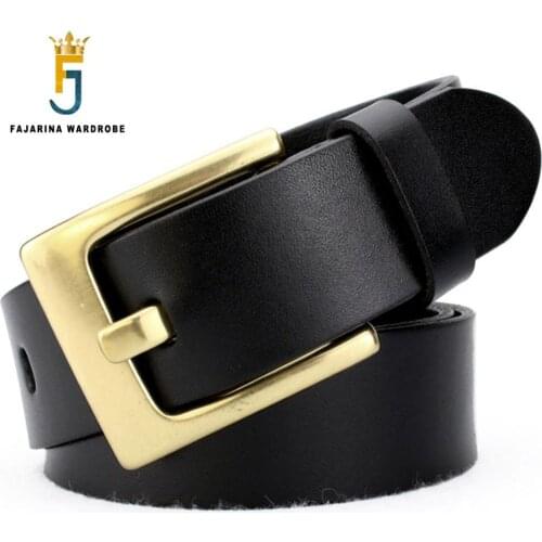 FAJARINA Mens Luxury Fashion 100% Cow Skin Leather Mens Brass Clasp Buckle Cowhide Belts for Men Can Use for 10 Years NW0125
