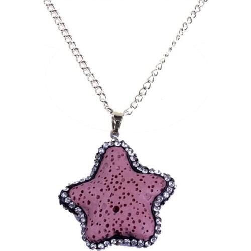 New Rhinestone Crystal Star Shape Lava Stone Necklace & Pendants Lucky Luxury Girl Gift Silver Chain Necklace Christmas Gift