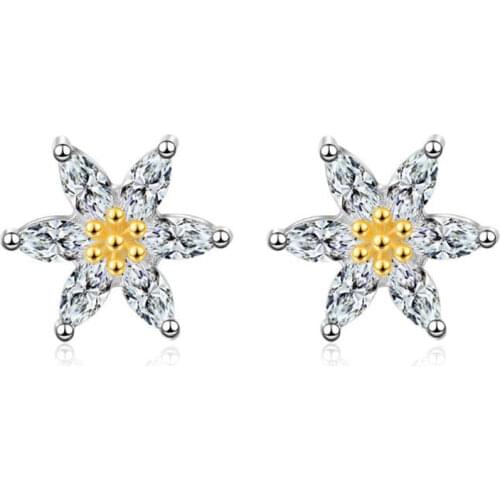 New Creative Small Daisy Exquisite 925 Sterling Silver Jewelry Sweet Five-pointed Star Women Flower Crystal Stud Earrings SE894