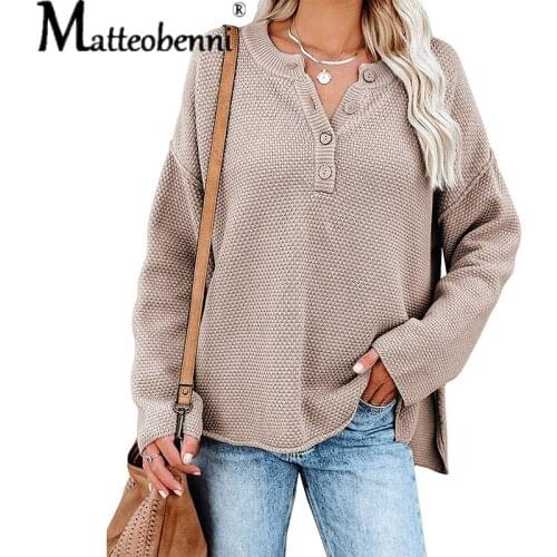 2021 Autumn Winter Clothes O Neck Buttoned Cardigan Sweater Womens New Fashion Casual Loose Split Knitting Pullover Sweater