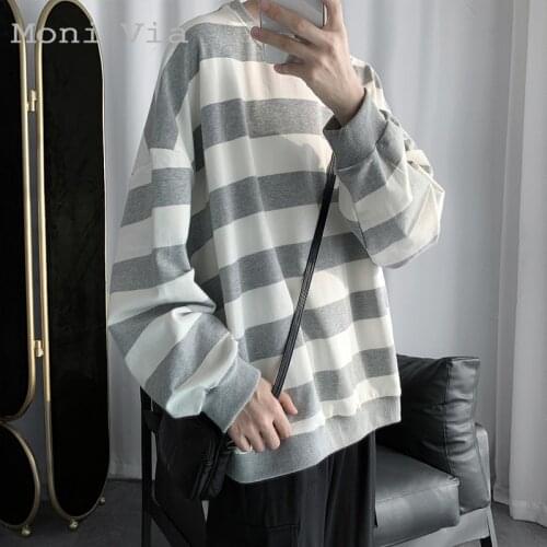 Autumn Knitted Striped Sweater Men Casual Loose Sweatshirts Oversized 2021 Spring Sweater Harujuku Long Sleeve Male Hoodie