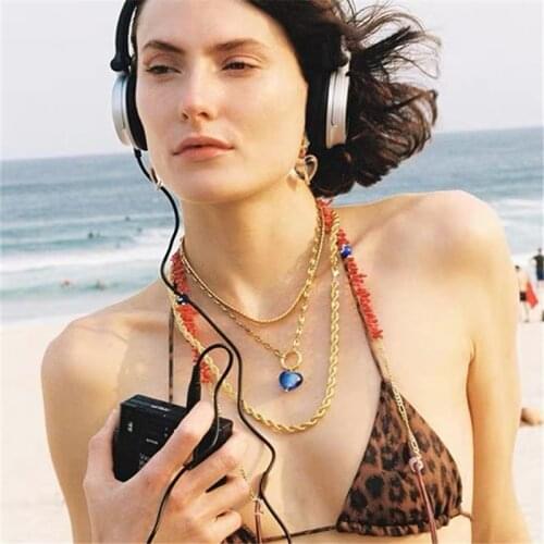 TIMEONLY Korean Fashion Double Layering Blue Color Pendant Necklac Snake Chunky Curb Chain Necklaces for Women Accessories