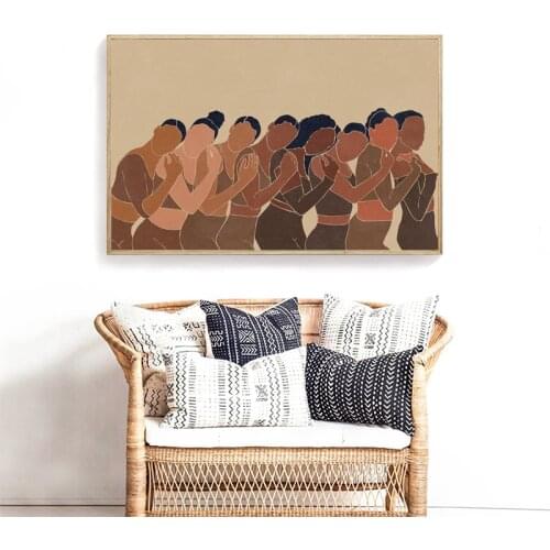 Beach Black Woman Poster Modern Boho Burnt Orange Sun Terracotta Art Prints Female Figure Canvas Painting Girls Room Wall Decor