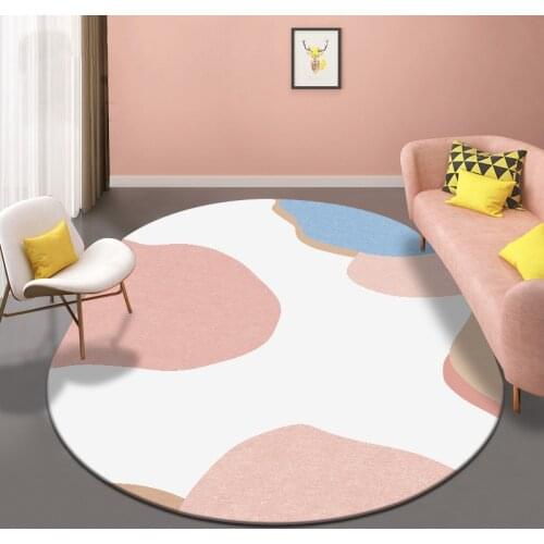 Popular Pink Geometric Art Living Room Rug, Nordic Style Abstract Bedside Carpet, Home Decoration Floor Mat Oval Rugs