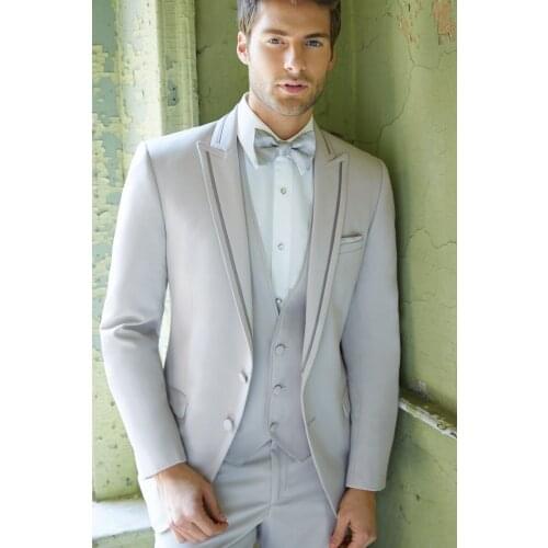 Latest Coat Pant Designs Light Grey Men Wedding Suits Slim Fit 3 Piece Tuxedo Groom Skinny Custom Masculino Jacket+Pant+Vest
