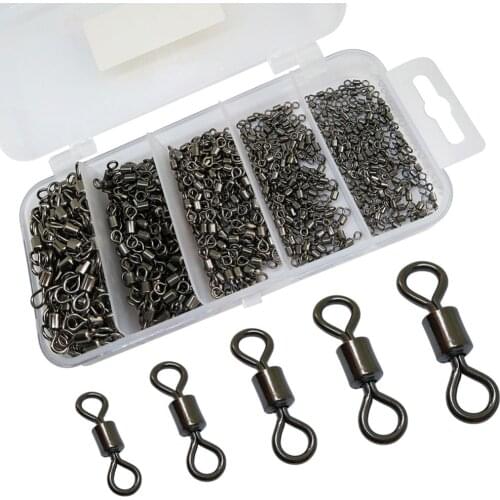 500 Pieces Fishing Swivel Rolling Barrel Swivel Copper with Black Nickel Fishing Hook Line Connector Tackle Box Accessories