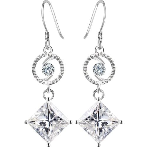 Seanlov 2018 New Fashion Sweet Cute Square Purple White Cubic Zirconia Stone Dangle Earrings Women Young Girl Birthday Gift