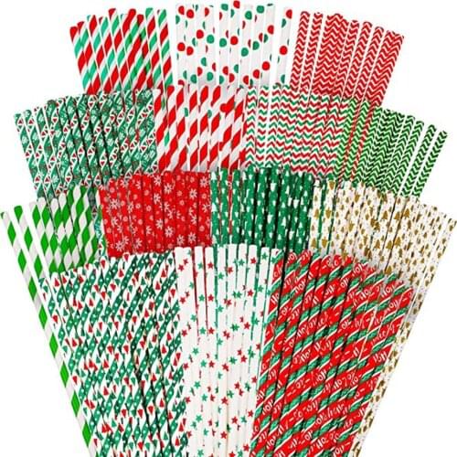 25pcs Christmas Paper Straws Snowflake Drinking Straw Merry Christmas Decorations for Home Xmas New Year Party Supplies