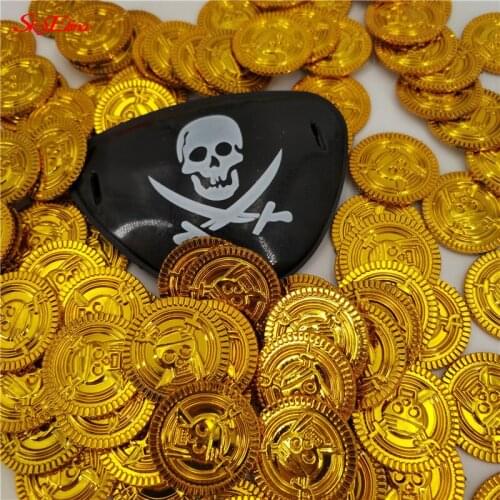 100Pcs Plastic Gold Treasure Coins Captain Pirate Party Favors Pretend Treasure Chest Kids Party Coins Party Supplies 7Z