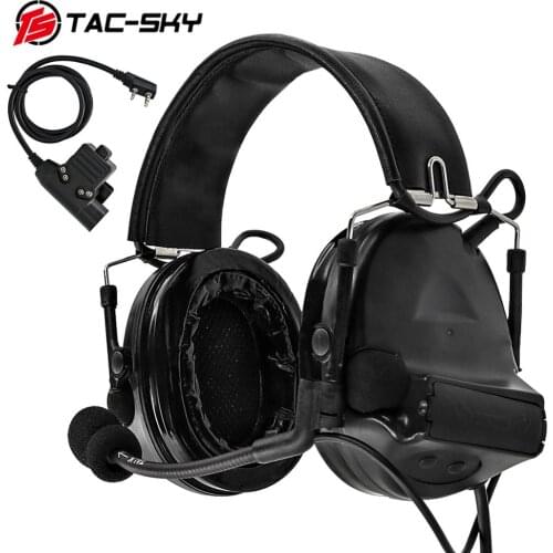 TAC-SKY U94 Kenwood plug PTT + COMTAC II silicone earmuffs noise reduction pickup military shooting tactical headset BK