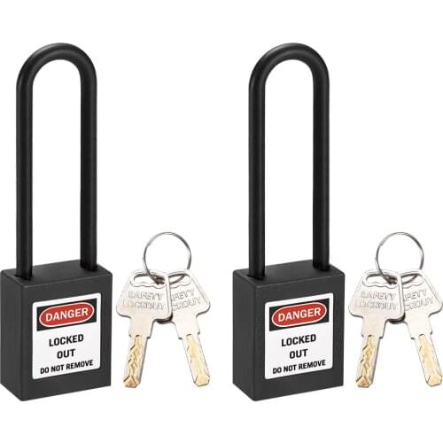 Uxcell 2 pcs Lockout Tagout Safety Padlock 3-Inch Nylon Shackle Keyed Different Black