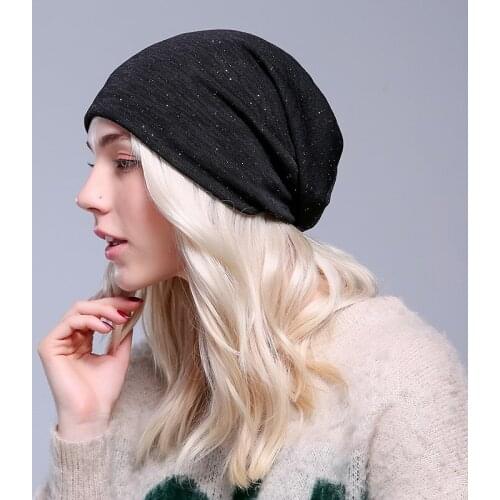 Mingjiebihuo Spring and autumn thin hat female fashion sequins baotou cap head cap summer breathable heap hat hat cap