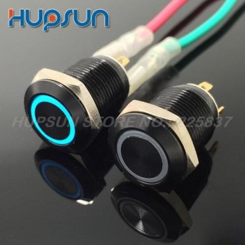 5pc 12mm waterproof illuminated black momentary metal push button switch car computer motherboard button pushbutton start