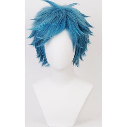 YUI TAMURA Blue Wig Cosplay Adult Halloween Synthetic Hair Yarichin Bitch Bu Club Role Playing Short Hair + Wig Cap