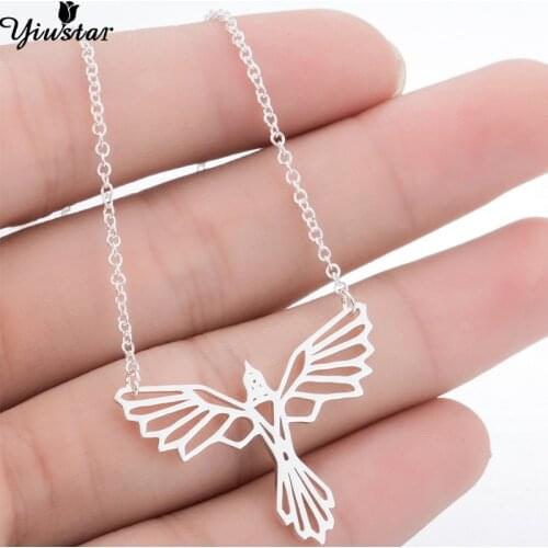 Yiustar Bird Jewelry Hollow Phoenix Pendant Necklaces Women Steel Color Long Chain Necklace Pendants Men Jewelry Collier Femme