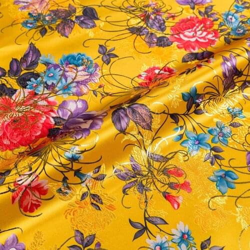 Golden pattern imitation silk brocade jacquard fabric designer DIY material for sewing cheongsam and kimono