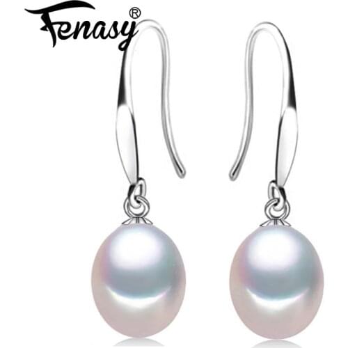 FENASY 925 Sterling Silver Jewelry Genuine Natural Freshwater Drop Pearl Earrings For Women Idea Gift