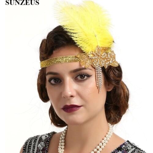 Big Feathers Fanscinators Women Headwear Black/White /Yellow /Champagne Bride Wedding Hair Wear accessoire mariage BQ010