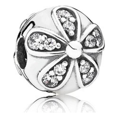 Silver 925 Daisy Flower Clip Fashion Charms Fit Pan Bracelets & Necklace For Women Diy Jewelry Making Gifts