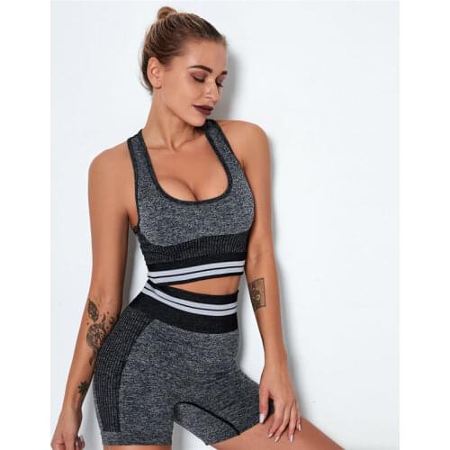 Women Sporting Suit Fitness Sexy Bra With Mesh Seamless Shorts High Waist Sets Quick Dry Tracksuit Outdoor Striped Running Suit